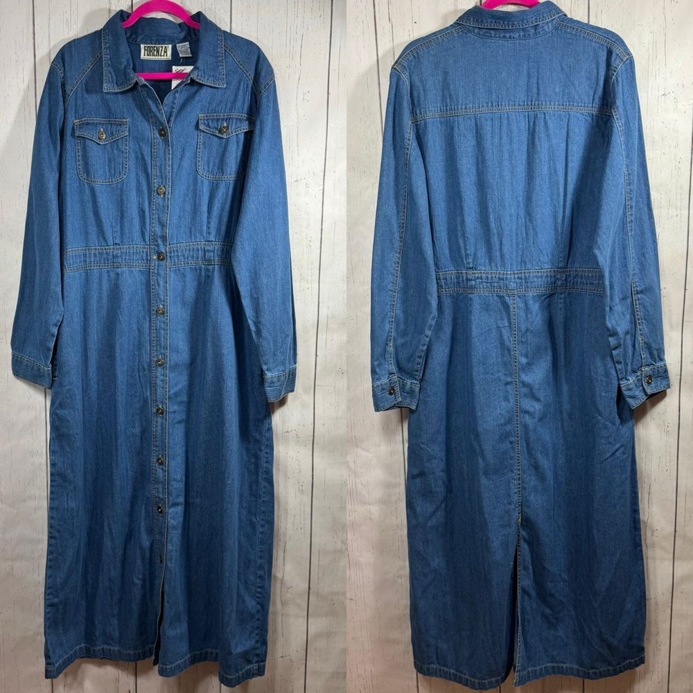 Forenza Denim Shirt Dress 90s Vintage 18 Western Midi Button Front Cottagecore